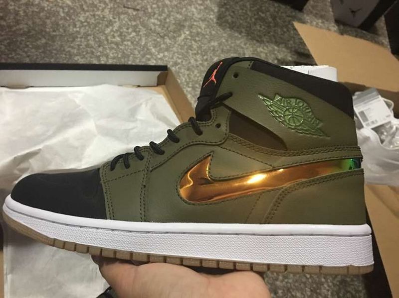 Classic Air Jordan 1 Army Green Gloden Shoes